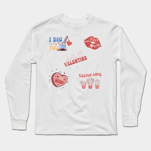 Retro Cute Valentine Stickers Pack Long Sleeve T-Shirt by Yourfavshop600